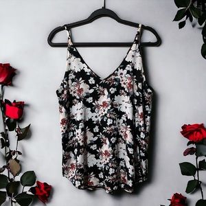 Kismet Black with White/Blue/Dark Red Floral Print Cami Tank Top. sz M